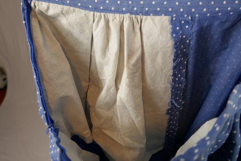 Vintage Lady's Skirt and Man's Waistcoat Set for Costume Light Blue w/ White Flocked Polka Dots 24 waist skirt, 42 chest vest image 9