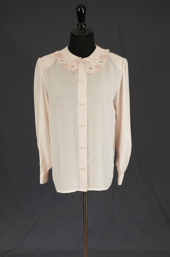 90s Pink Beaded Collar Blouse - Charlotte Van Horne - Faux