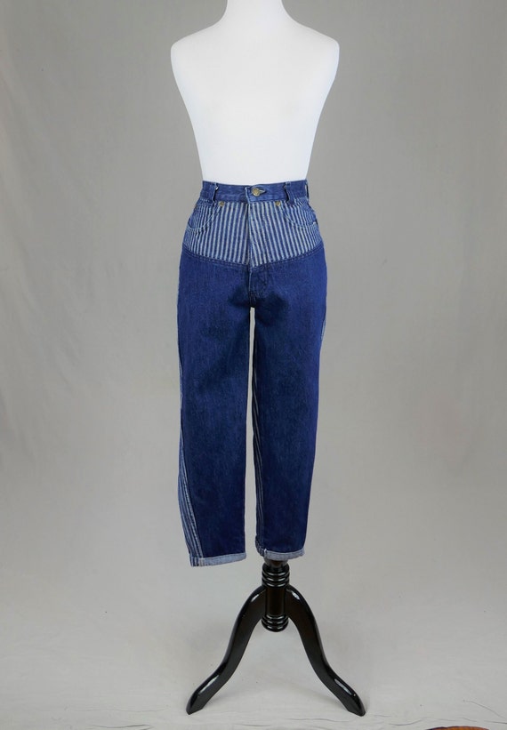 80s Striped Brooks Jeans - 23" or snug 24" waist -