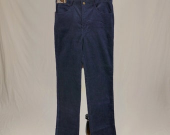 NWT 70s 80s Men's Blue Cords - 32" 33" waist - Deadstock Dark Cotton Corduroy Pants Straight Leg Vintage 1970s 1980s - need hemmed under 36"
