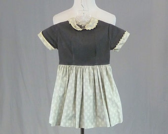 Vintage Girls' Dress - Light & Dark Gray, White - Lace Trim - Full Skirt - Cinderella's Coach Brand - 1950s 1960s Vintage Size 5