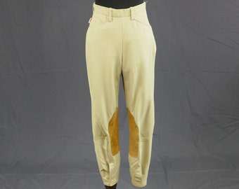 80s Equestrian Riding Pants - The Tailored Sportsman, English Riding Habits - Tan w/ Leather Patches - Size 26 - Vintage 1980s