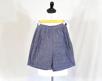 60s Midnight Blue Shorts - 22" waist - Side Metal Zipper - Woven Cotton - Vintage 1960s - XXS