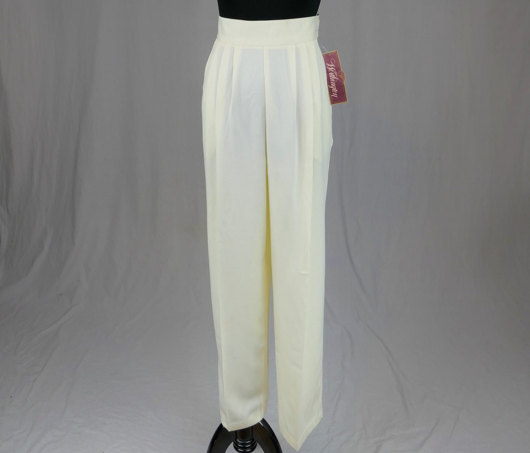 90s NWT Cream or Pale Yellow Pants Deadstock 30 to 34 Waist Pleated High Waist  Worthington Vintage 1990s Trousers L XL 