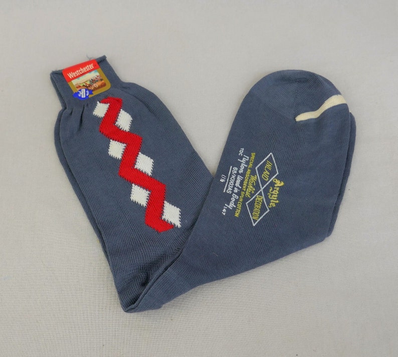 Men's Vintage Dress Socks NOS NWT New Unworn Deadstock Blue-Gray w/ Red White Argyle Westchester Cotton Mid-Century Hosiery image 1