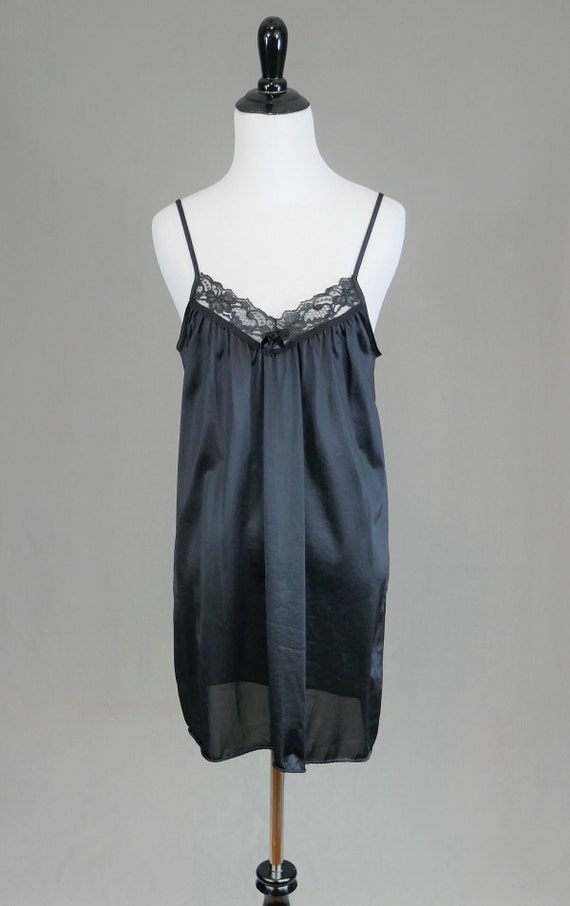 70s Black Nightie - Black Lace Trim - Sears - Vin… - image 2