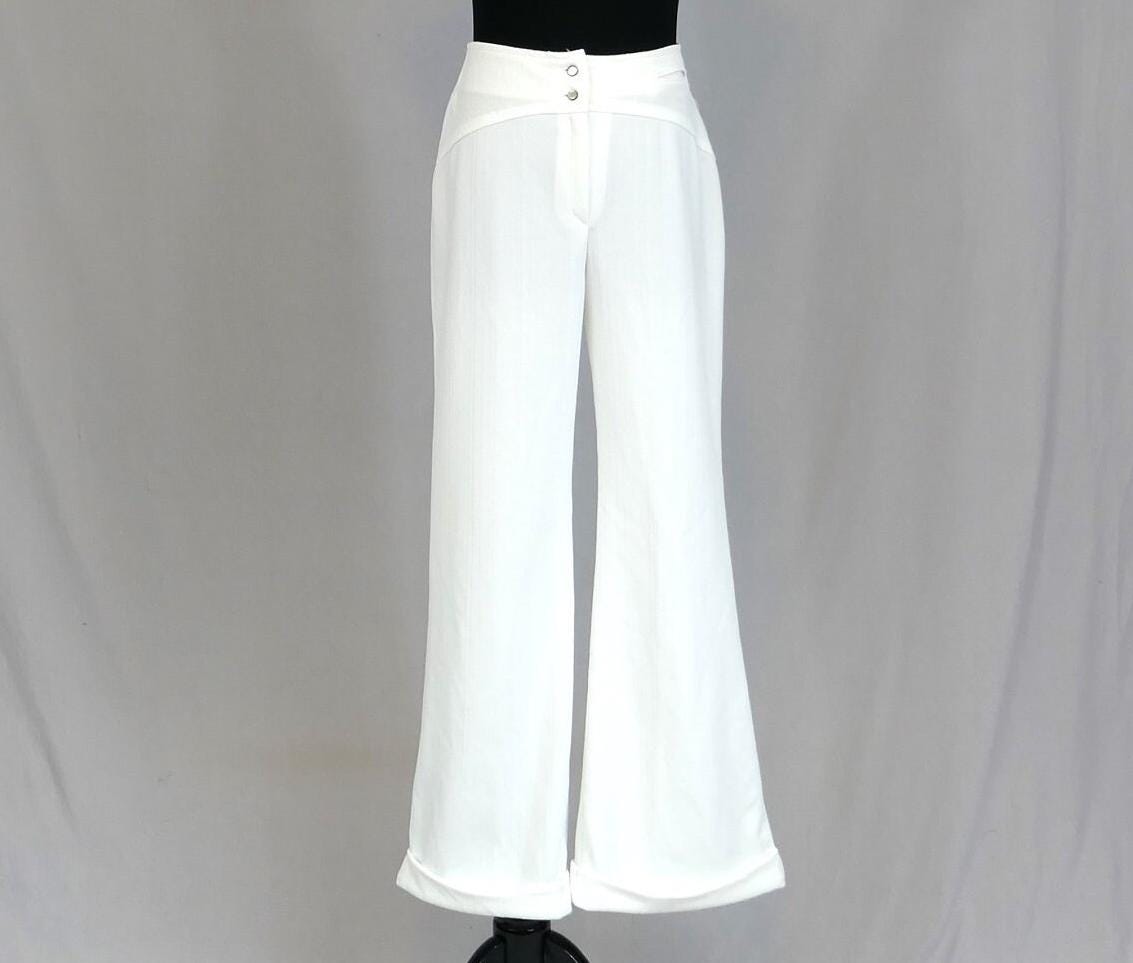 70s Cuffed White Pants - 27
