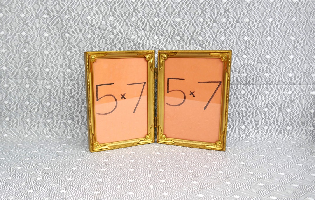 Vintage Hinged Double Picture Frame Tabletop Gold Tone Metal W/ Glass ...