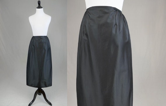 70s Long Skirt Slip - Black Half Slip - Nylon - V… - image 2