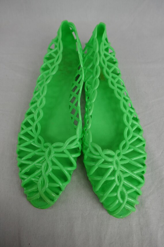 Jellies Jelly Sandals Vintage 80s Neon Green Clear Woven