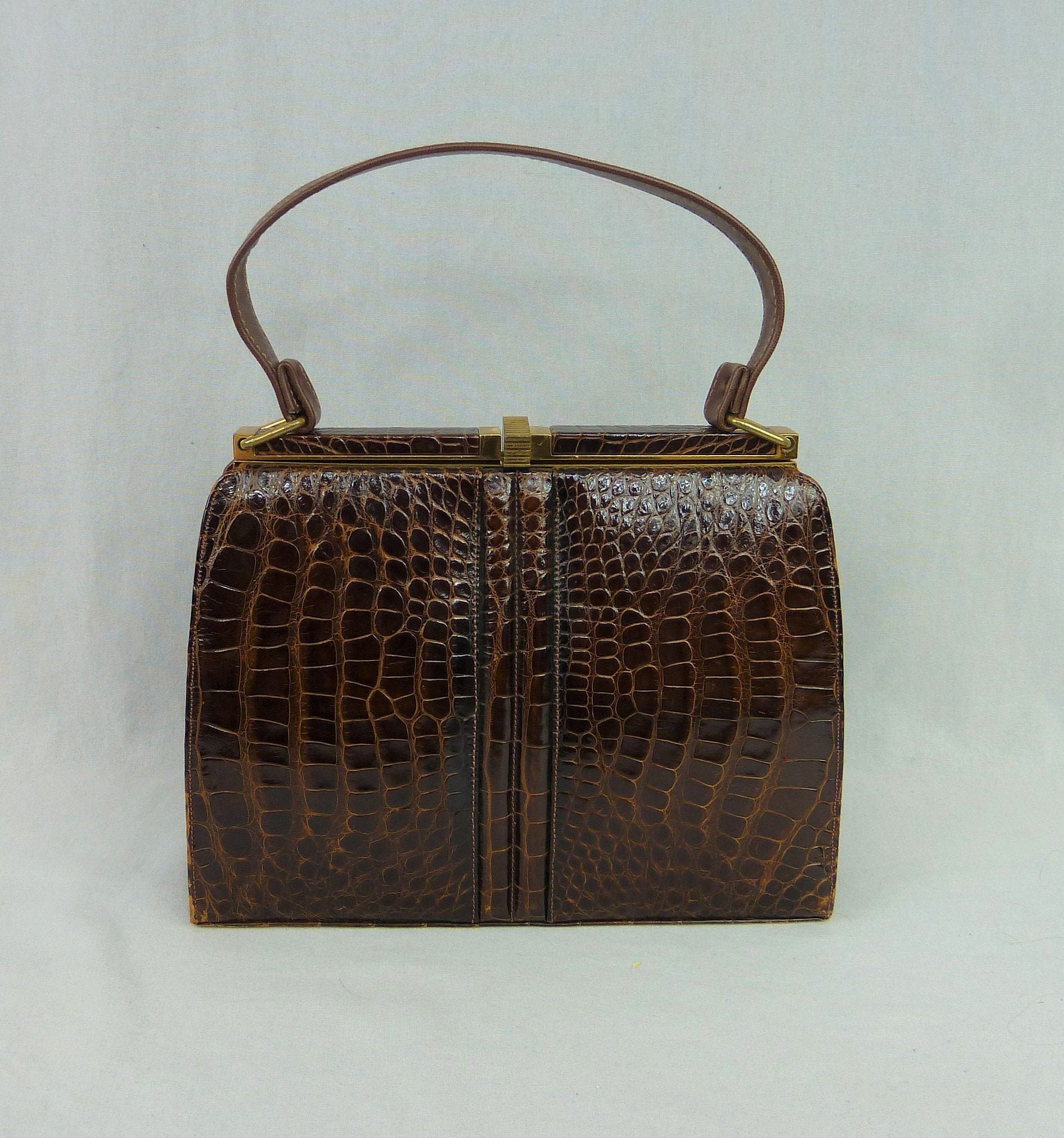 BIOSA Alligator Pattern Hobos Zipper Handbag Women Vintage PU Pure Color  Underarm Shoulder Bag 