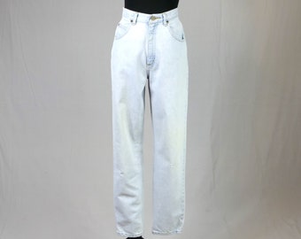 90s Falls Creek Jeans - 27" waist - Pale Blue Cotton Denim Pants - High Rise - Relaxed fit, tapered leg - Vintage 1990s - 30.5" length