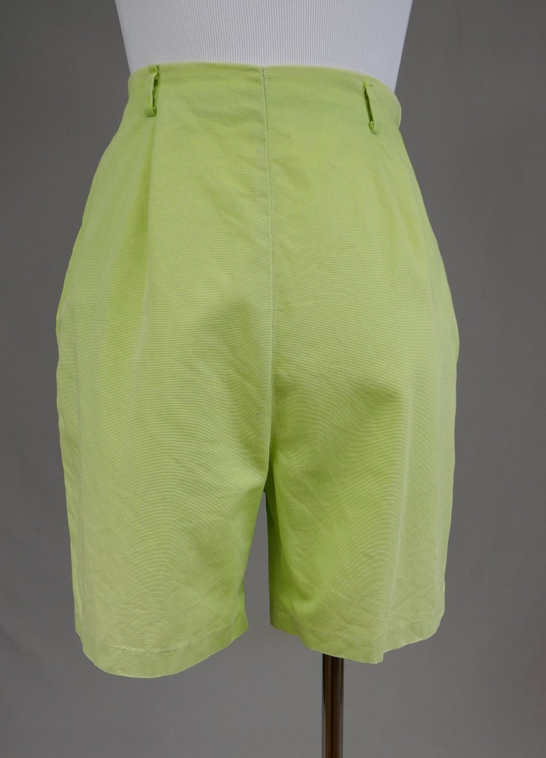 60s Light Green Shorts 26 waist High Waisted Cotton Side Metal Zipper Vintage 1960s image 3