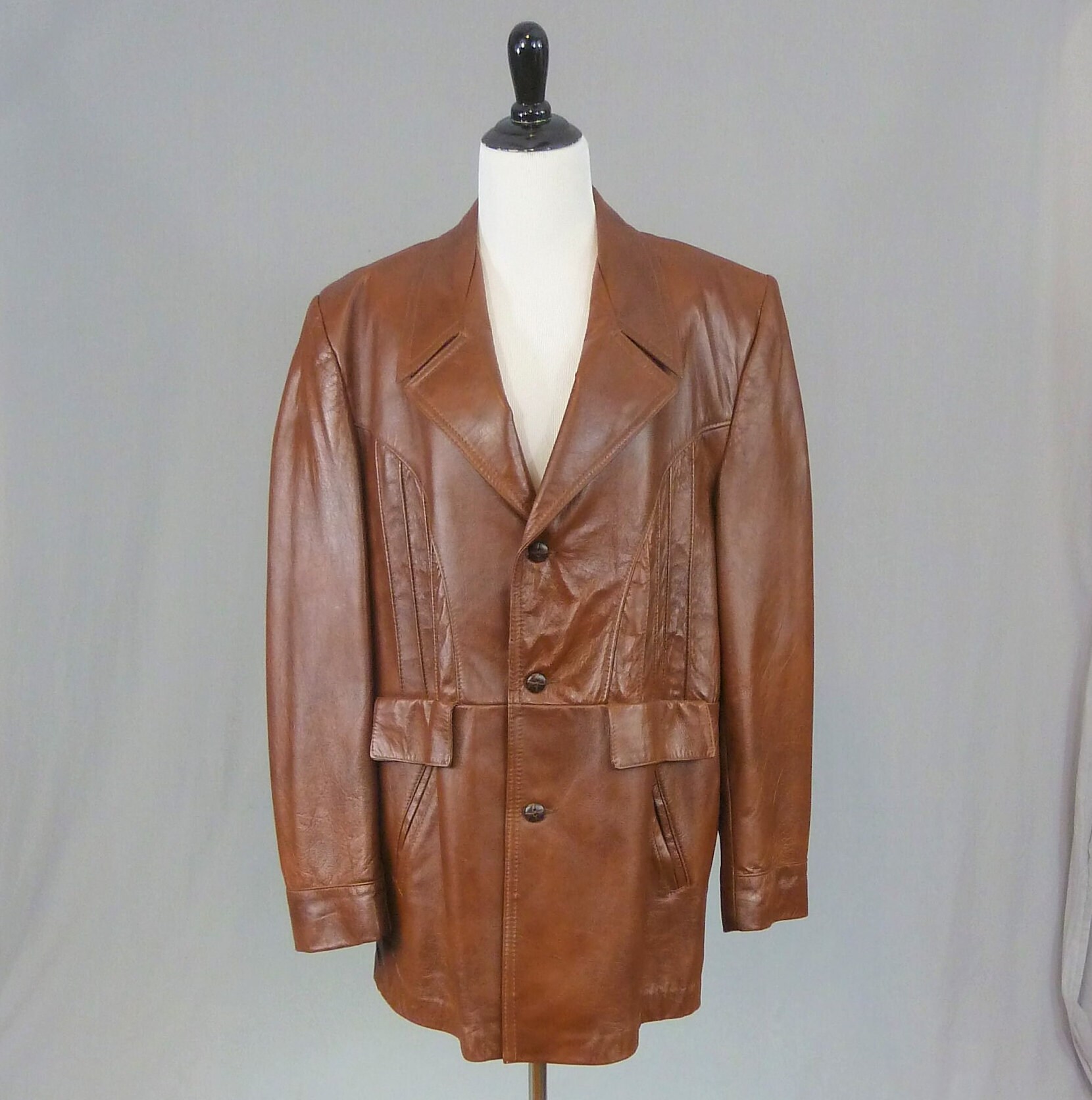 70s Men s Leather Coat 44R Blazer Jacket Angel Skin Cabretta Leather by Grais Vintage 1970s 44 chest