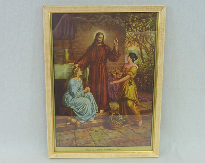 Vintage Framed Religious Print Christ With Mary and Martha Etsy