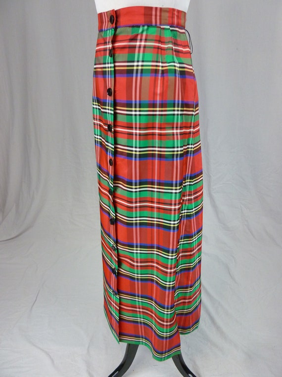 60s 70s Plaid Taffeta Maxi Skirt - 29" waist - Re… - image 4