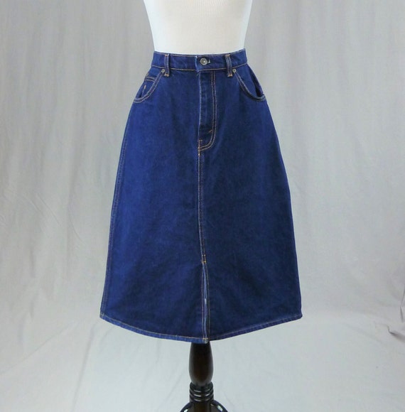 80s Jean Skirt 27 Waist Dark Blue Denim High Waisted Hunt Club Embroidered Horse Vintage 1980s S Etsy Canada