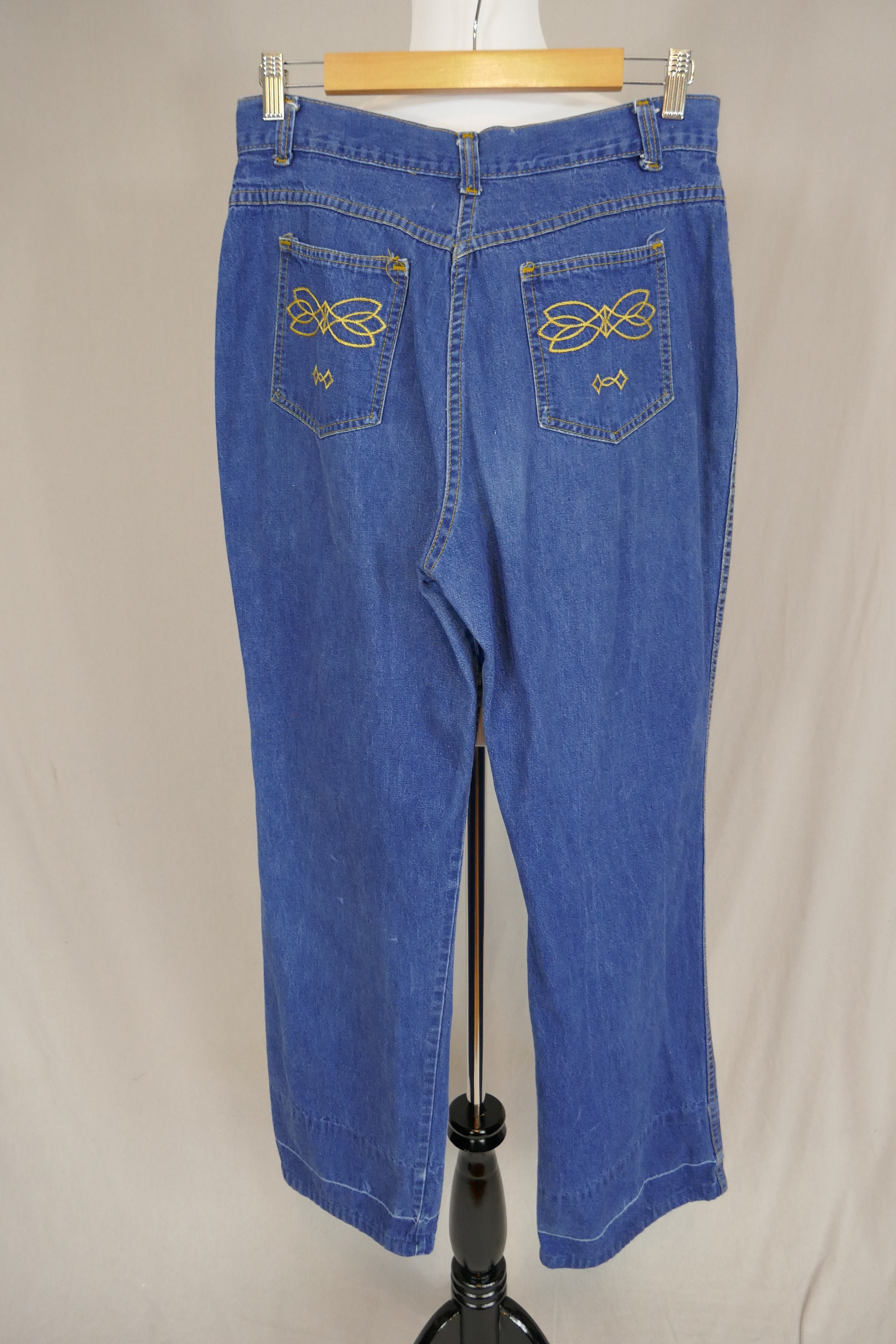 70s Jeans 31 Waist High Rise Blue Denim Pants Embroidered Back Pockets Wide  Leg Montgomery Ward Vintage 1970s 31 Inseam -  Canada