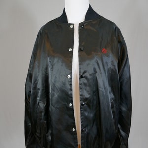 Ed's Vintage Chi-Chi's Satin Bomber Jacket Black with Red Snap Front Coat XL image 4