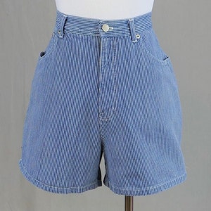90s Striped Shorts - 32" waist - Blue with White Stripes - High Waisted - Cotton Denim Jean Style - Bill Blass Jeans - Vintage 1990s