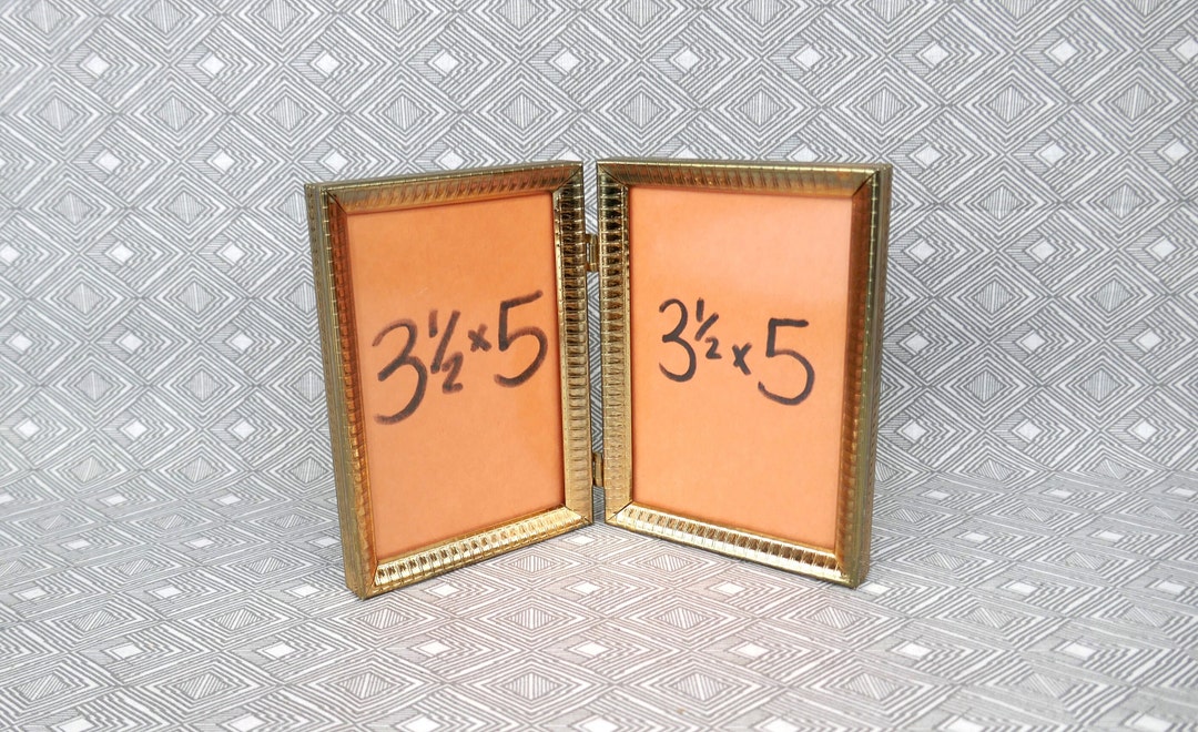 Vintage Hinged Double Picture Frame Gold Tone Metal W/ Non-glare Glass ...