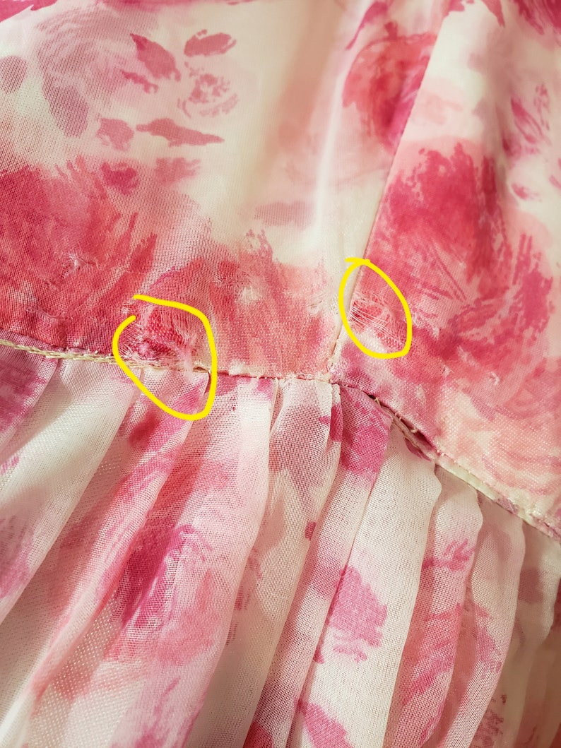 50s Pink Roses Dress As Is w/ Damage, needs new zipper, project Full Skirt, Floral Print Vintage 1950s S image 8