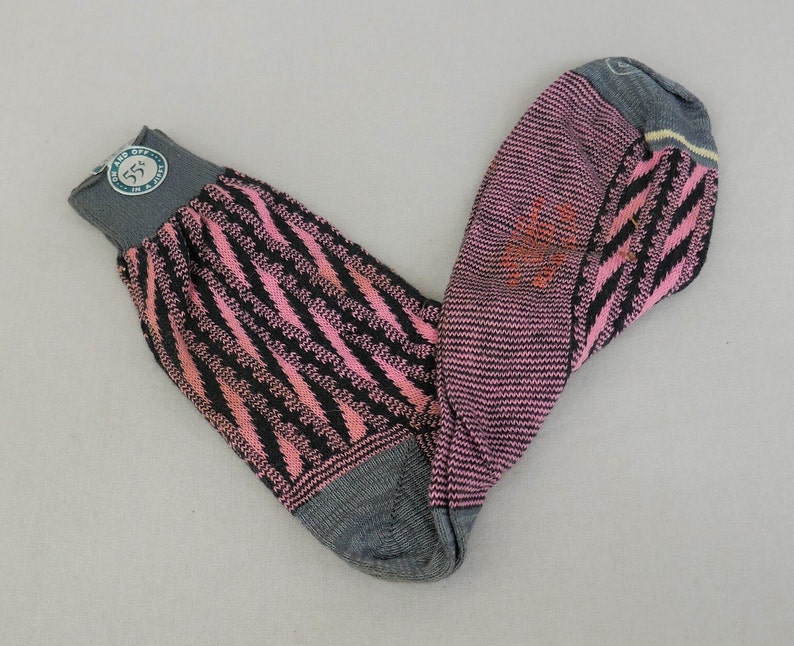 Men's Vintage Roxy Socks NOS NWT New Unworn Deadstock Pink Black and Gray Soft Spun Cotton Mid-Century Hosiery image 1