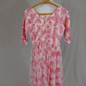 50s Pink Roses Dress As Is w/ Damage, needs new zipper, project Full Skirt, Floral Print Vintage 1950s S image 5