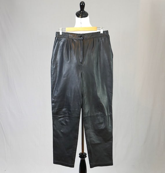 80s 90s Black Leather Pants - 30