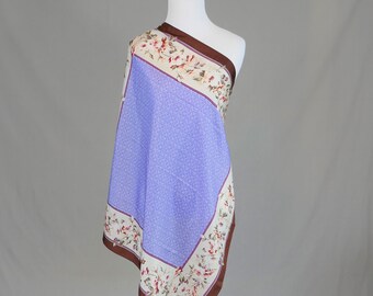 Vintage Silk Scarf - Sacha for Basha Scarves - Brown Blue Pink - Floral Print - about 29.5" square