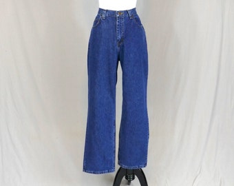 90s Lee Riders Jeans - 31 or snug 32" waist - Back Waist Buckle - Blue Cotton Denim Pants - High Rise, Relaxed - Vintage 1990s - 29" inseam