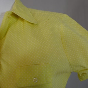 60s Yellow Blouse w/ Little White Dots Button Front Woven Cotton Short Sleeves Vintage 1960s S image 4