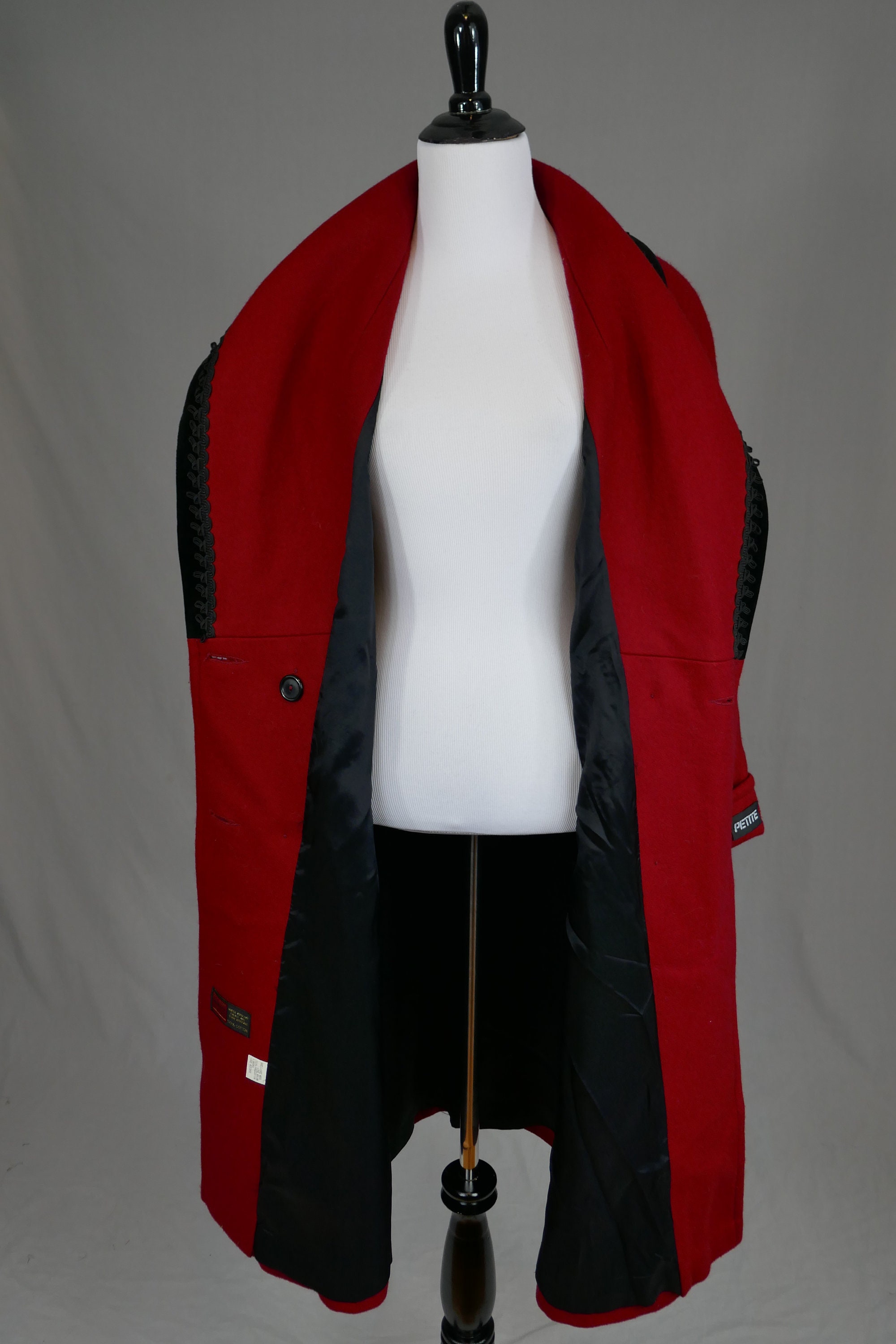 90s NWT Red Wool Coat - Deadstock - Black Velveteen Trim