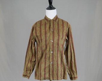 60s Men's Striped Shirt - Burgundy Brown Charcoal - Long Sleeve - Jayson 14/14 1/2 - Vintage 1960s Men's Top - Small 38" chest