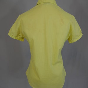 60s Yellow Blouse w/ Little White Dots Button Front Woven Cotton Short Sleeves Vintage 1960s S image 5