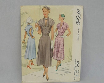 1950 Pattern - Misses' Dress  - McCall's 8065 - Size 18 Bust 36" - Uncut Printed Pattern - Vintage 1950s Sewing Pattern