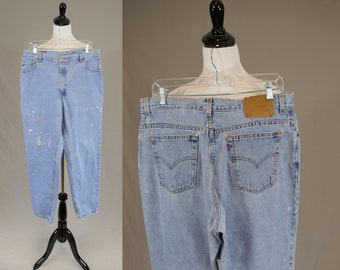 90s Levis 550 Jeans - 34" waist - White Paint Stains as-is - Relaxed Tapered - Cotton Denim - Vintage 1990s - 30.75" inseam