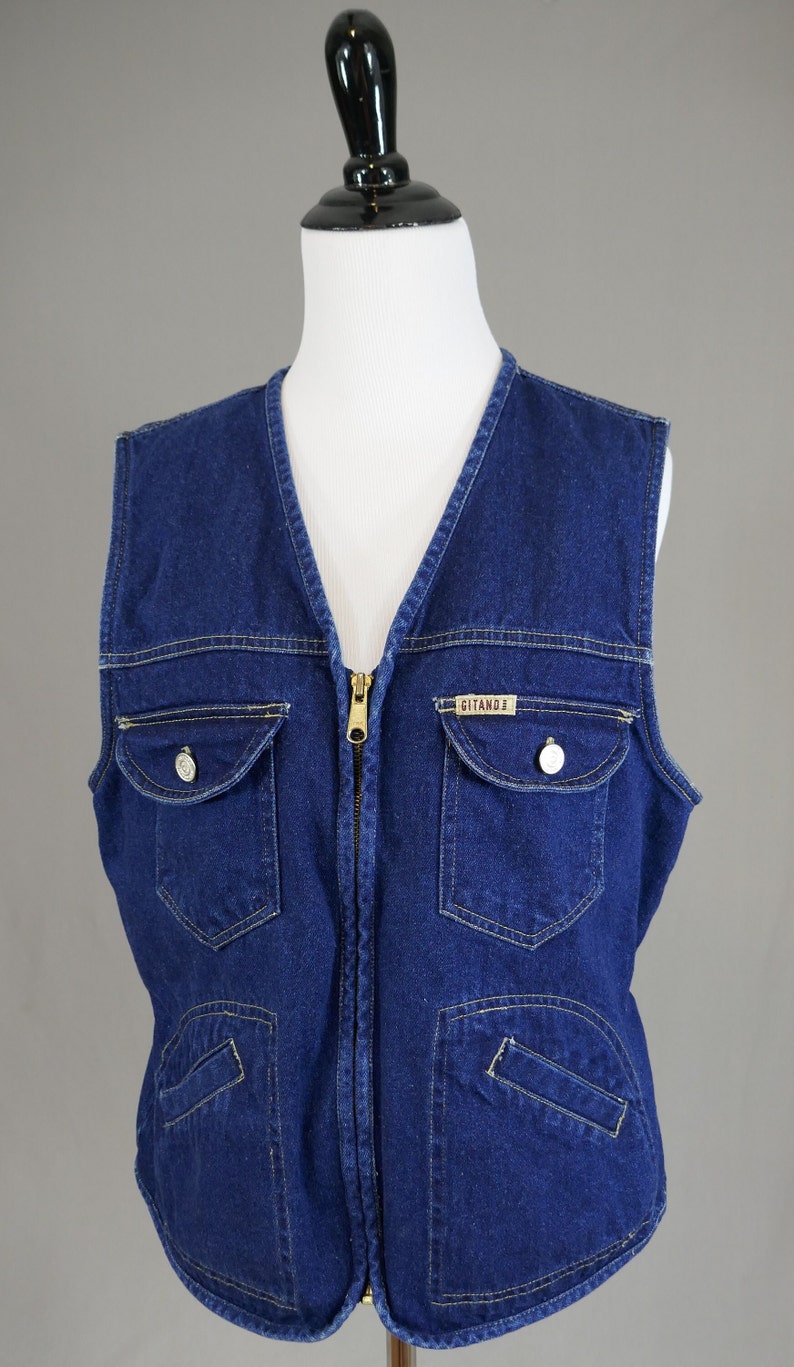 80s 90s Gitano Denim Vest Zip Front Cotton Jean Vintage 1980s 1990s M image 3