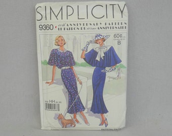 1988 1928 Dress Pattern - Misses' Capelet or Flutter Sleeve Dress - UNCUT Simplicity 9360 - Size HH 6-12 30-34" bust - Sewing Pattern