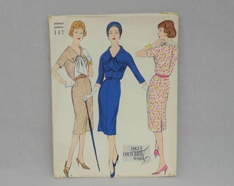 1958 Pattern - One Piece Dress - Vogue Couturier Design Printed 147 - Vintage 1950s Sewing Pattern - Size 14 - 34" bust