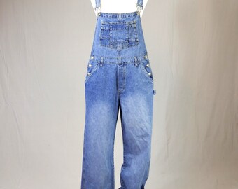 90s Denim Overalls - 35" waist - Blue Cotton Jean Carpenter Bib Overalls - LA Blues - Vintage 1990s - Medium M