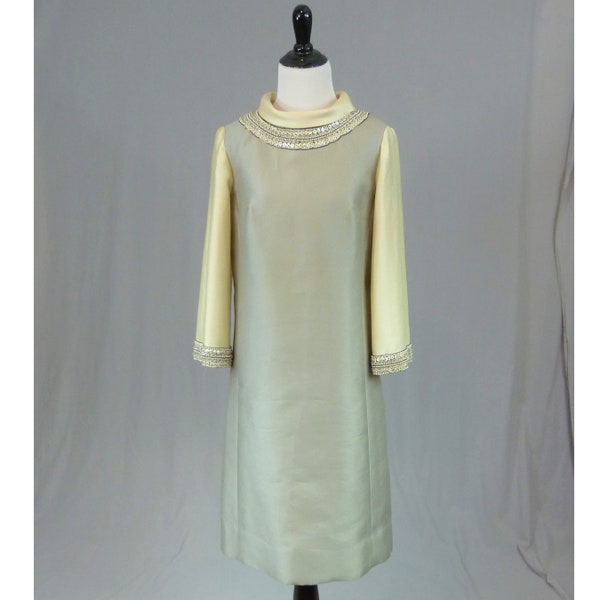 60s Nat Kaplan Party Dress - Silver Gray - Beads & Rhinestones - De Pinna Fifth Avenue - Vintage 1960s - S