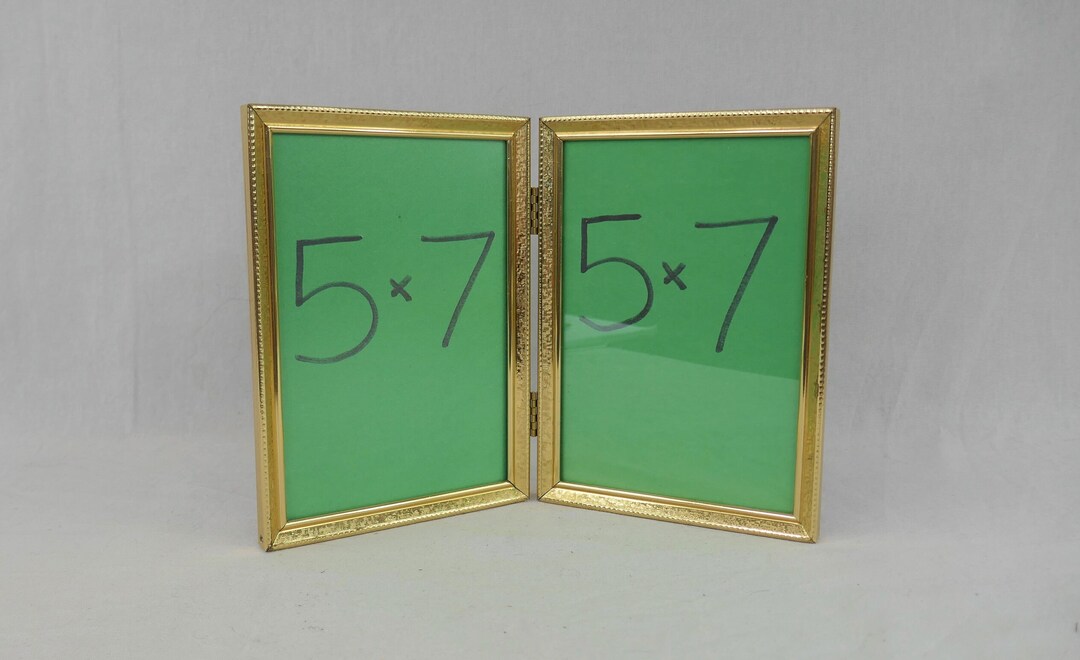 Vintage Hinged Double Picture Frame - Tabletop Gold Tone Metal W/ Glass ...