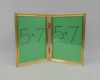 Vintage Hinged Double Picture Frame Gold Tone Metal W/ Non-glare Glass ...