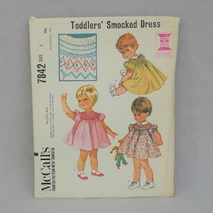 1965 Pattern - Toddler Girls' Smocked Dress - Uncut McCall's Blue 7842 w/ Transfer - Size 2 - Vintage 1960s Sewing Pattern - 21" chest