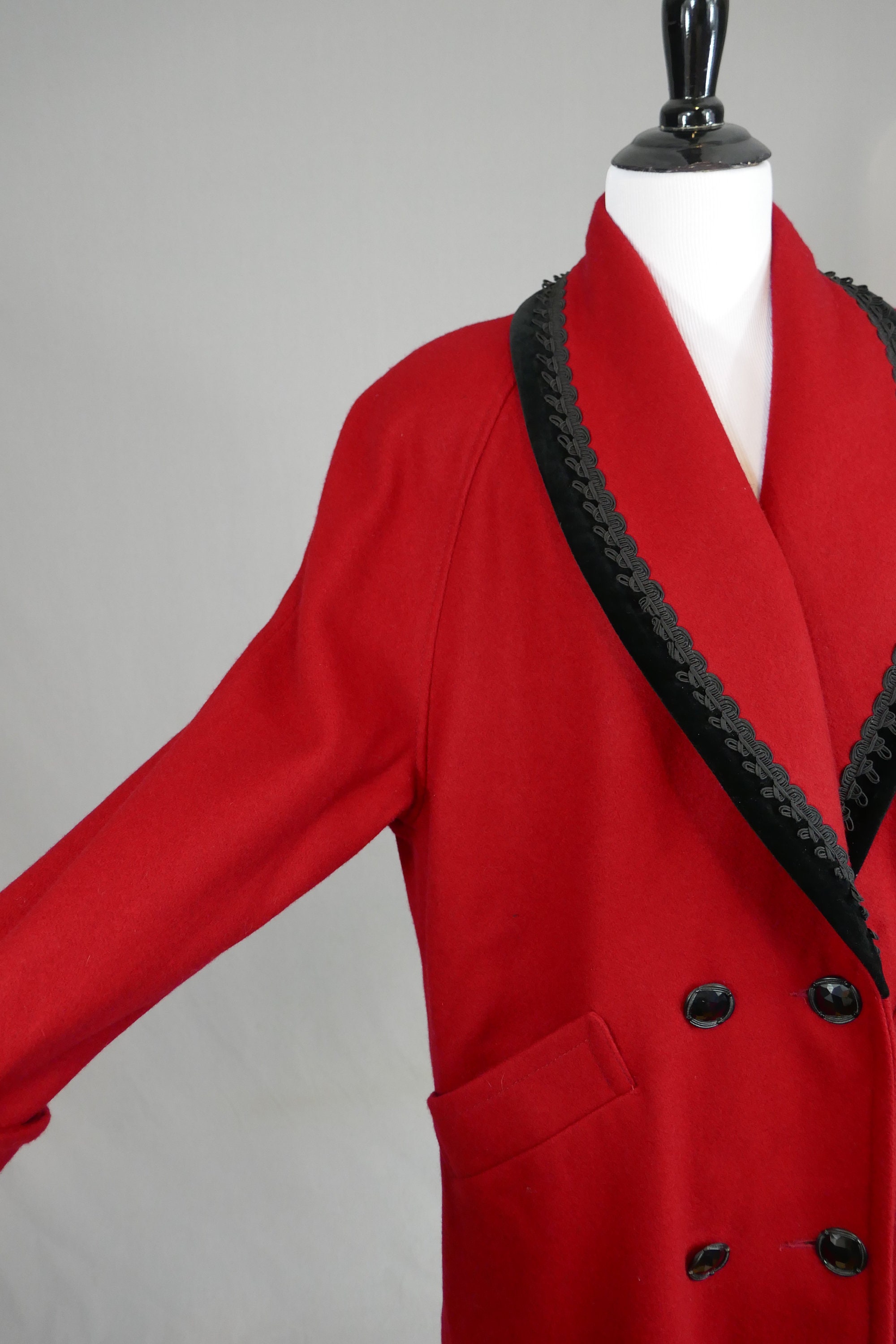 好評 Coat Wool Red NWT 90s - Trim Velveteen Black - Deadstock ジャケット・アウター