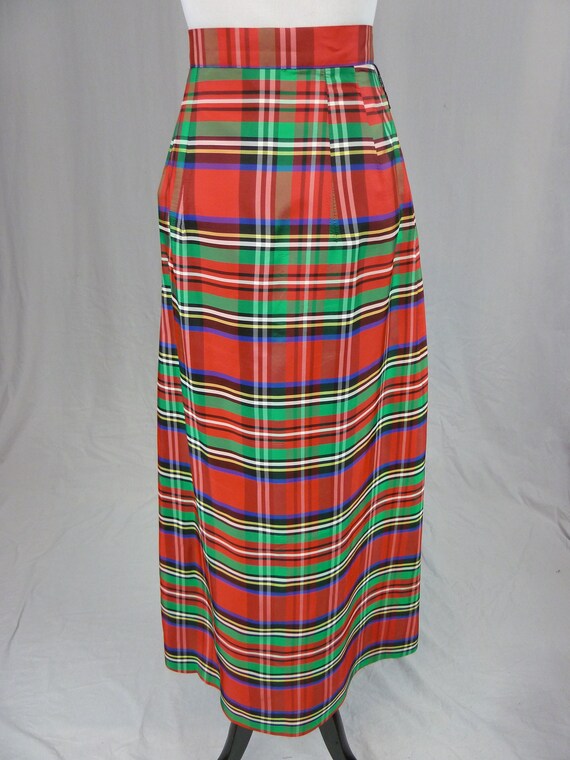 60s 70s Plaid Taffeta Maxi Skirt - 29" waist - Re… - image 5