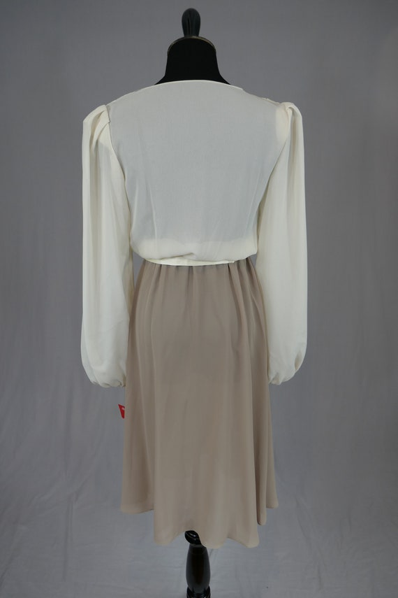 70s Party Dress - Deadstock Taupe Brown Cream Sem… - image 7