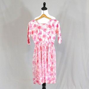 50s Pink Roses Dress As Is w/ Damage, needs new zipper, project Full Skirt, Floral Print Vintage 1950s S image 1