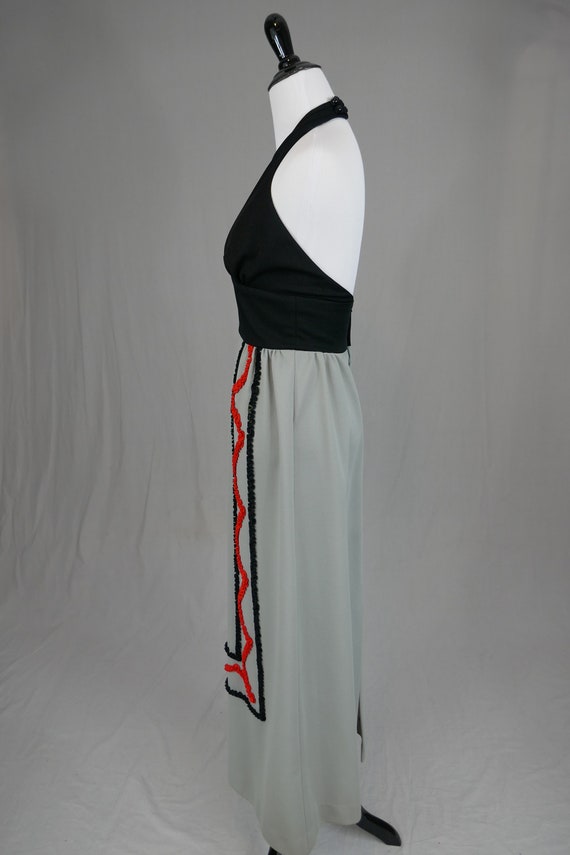 70s Halter Dress - Maxi Length - Gray Black Orang… - image 5